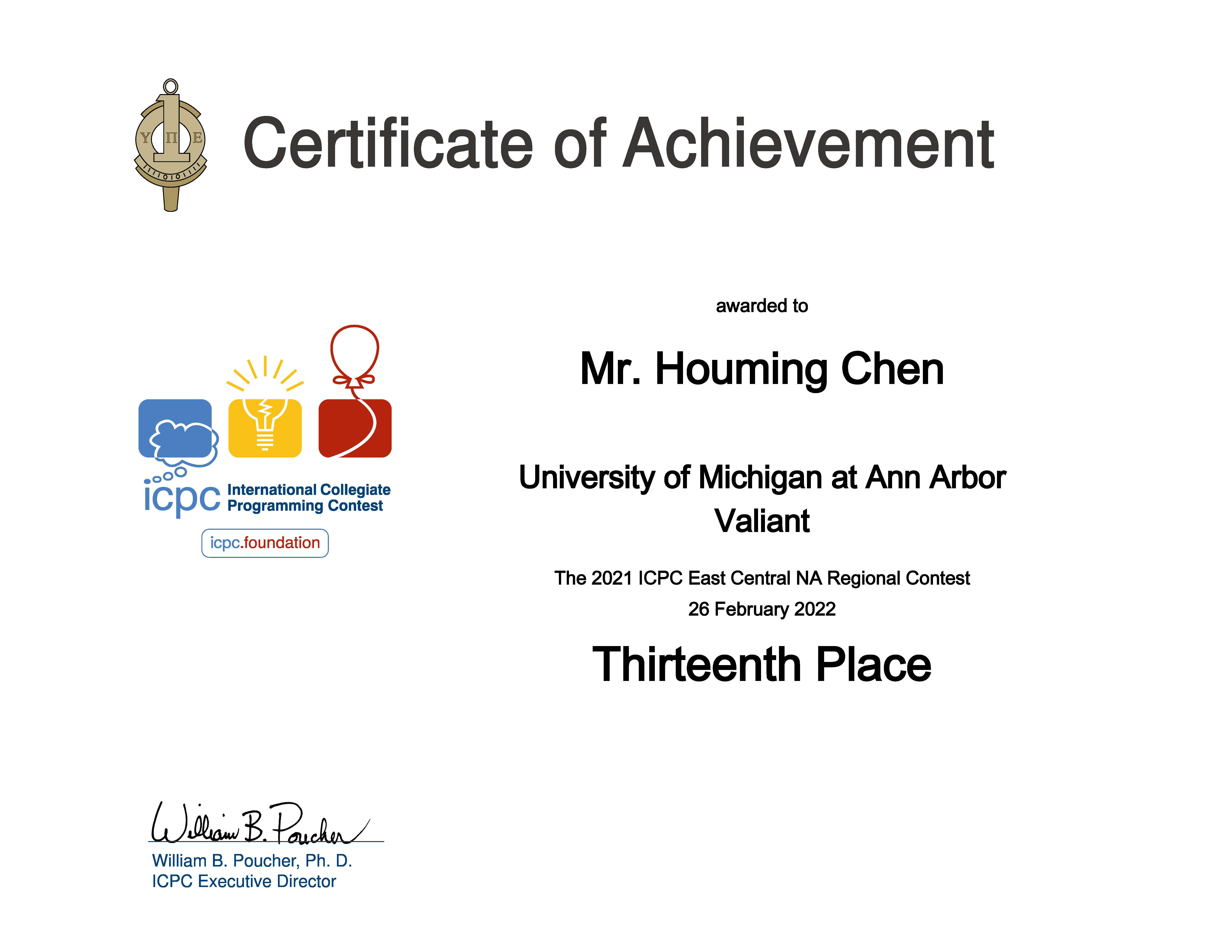 Silver Medal - ICPC 2021 East Central NA Regional Contest - Place